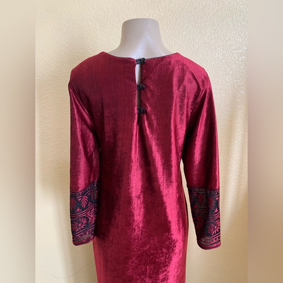 VTG Ruth Norman Neiman Marcus Sz Small Burgundy Velvet Long Sleeve Burnout Dress - Picture 5 of 11